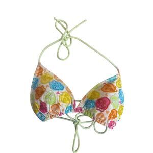 Y2K Euro Colorful Skull Embroidered Bikini Top Festival Beachwear